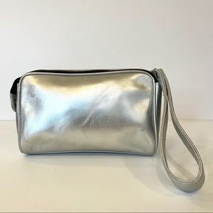 Vintage DKNY Silver Leather Triangle Clutch